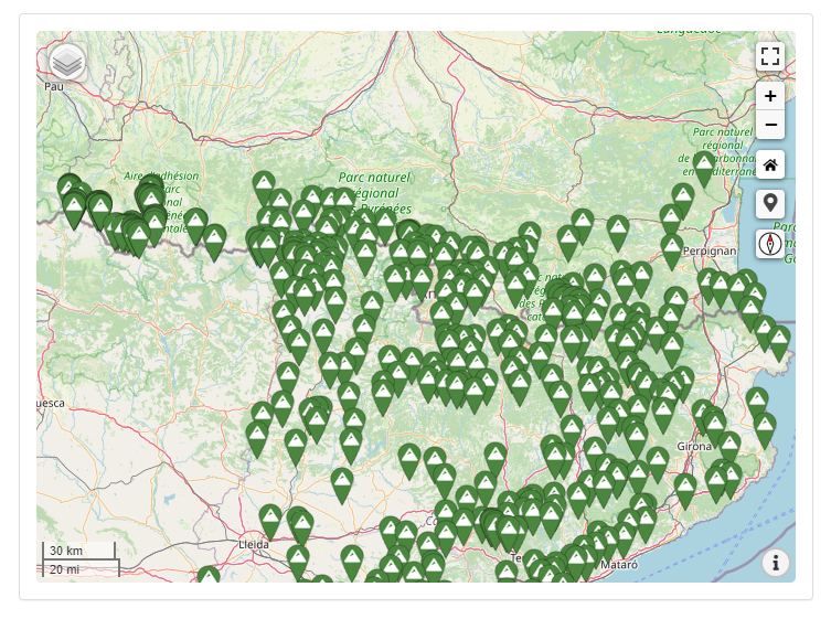 Exemple on ja no cal agrupar els marcadors de cims Sense agrupació de marcadors