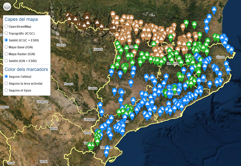 Exemple d'esquema de colors segons l'altitud de l'objecte representat en el mapa Segons l'altitud