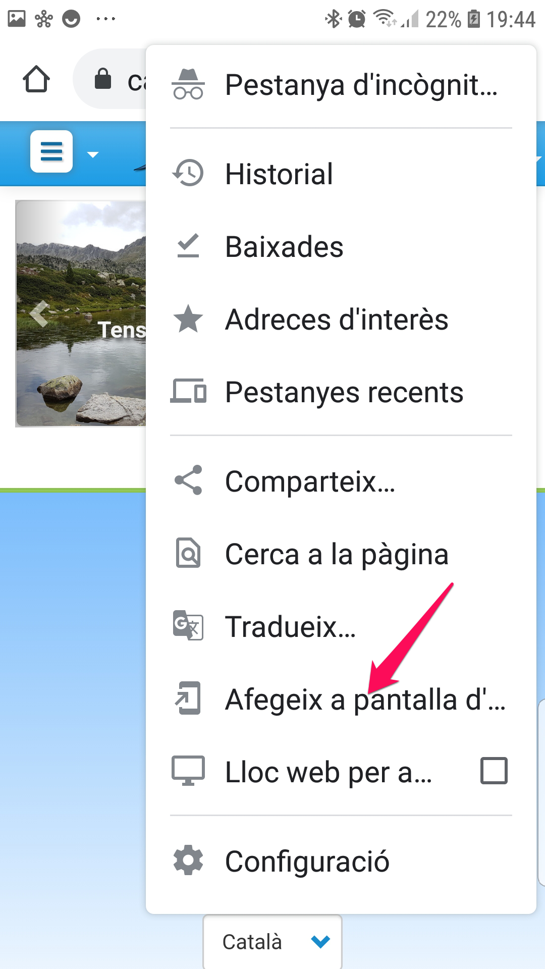Afegir a pàgina d'inici - pas 2