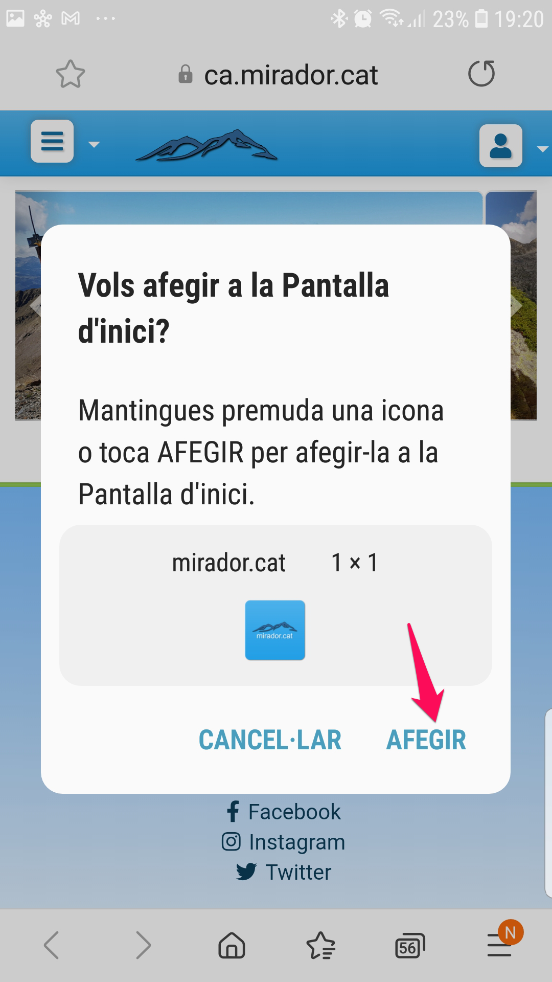 Afegir a pàgina d'inici - pas 3